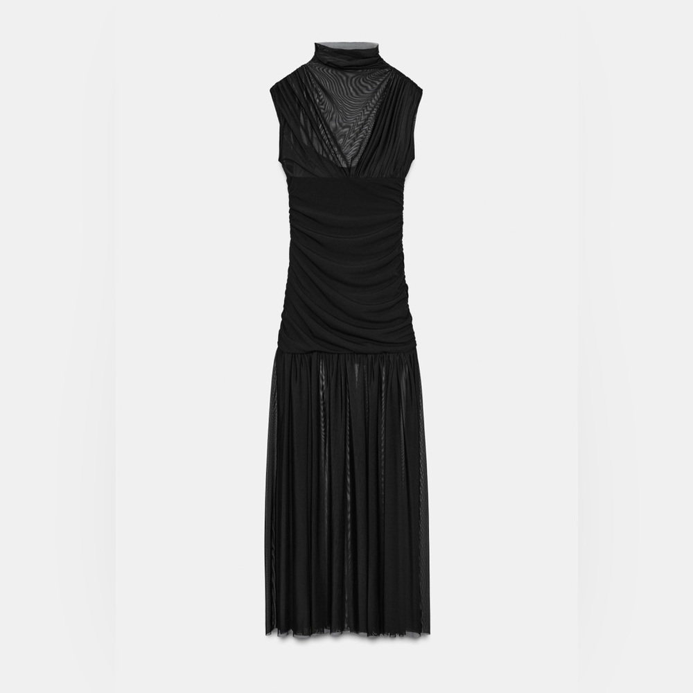 ZARA COMBINED DRAPED MIDI DRESS - Picture 13 of 16